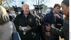 Former Vice President Joe Biden has a bowl of chili at a Fire Fighter Chili and Canvass Kickoff in Concord, N.H., on Saturday, Nov. 9, 2019, as part of his recent trip through the state.