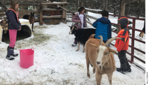 Students at the Roots and Wings Community School in Questa, New Mexico, enjoy outdoor time with goats at their rural charter school.