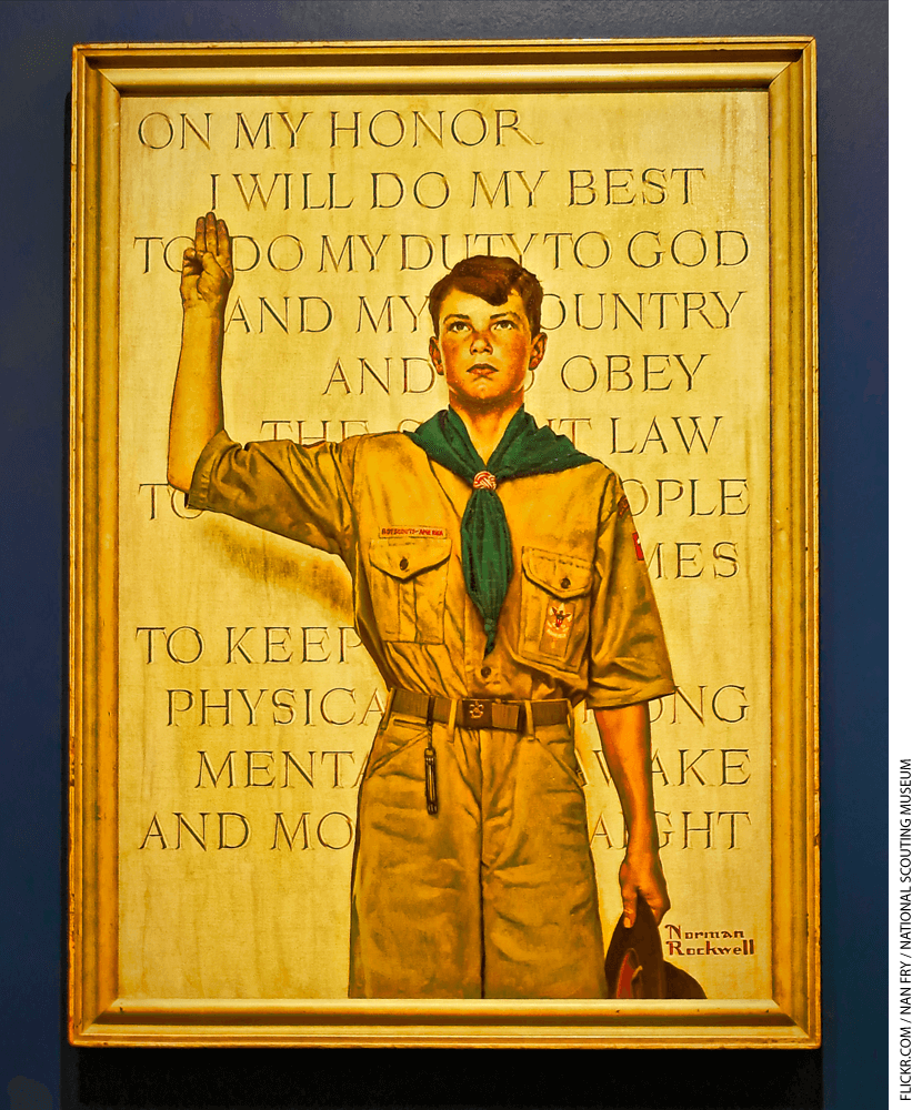 Painting of a boy scout taking an oath