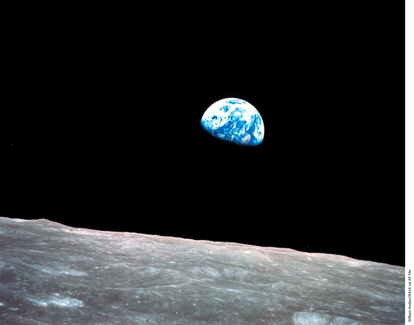 FILE - This Dec. 24, 1968, file photo made available by NASA shows the Earth behind the surface of the moon during the Apollo 8 mission. (William Anders/NASA via AP, File)