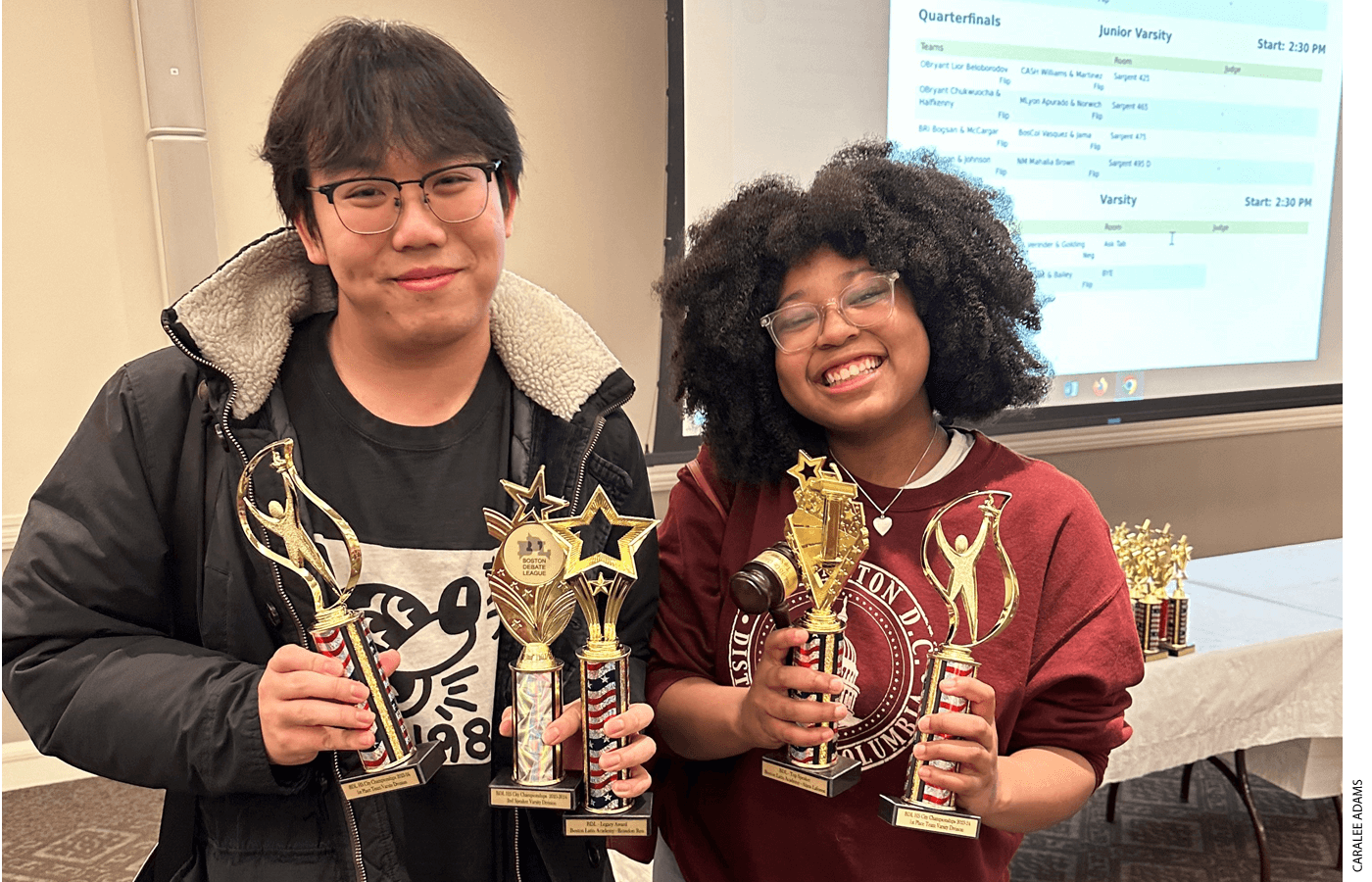 Senior Brandon Ren and sophomore Alana Laforest of Boston Latin Academy earned top speaker awards. Brandon plans to attend UMass Amherst next fall.