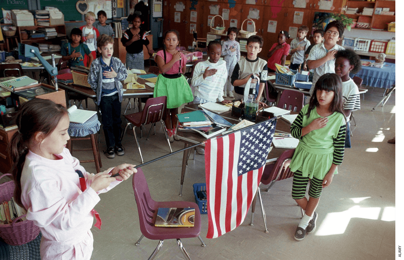 Second graders in Austin, Texas, recite the Pledge of Allegiance in 2020.