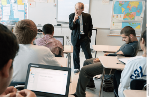 Jonathan Kozol leads a discussion on race with high schoolers in Harrisonburg, Virginia, in 2016.