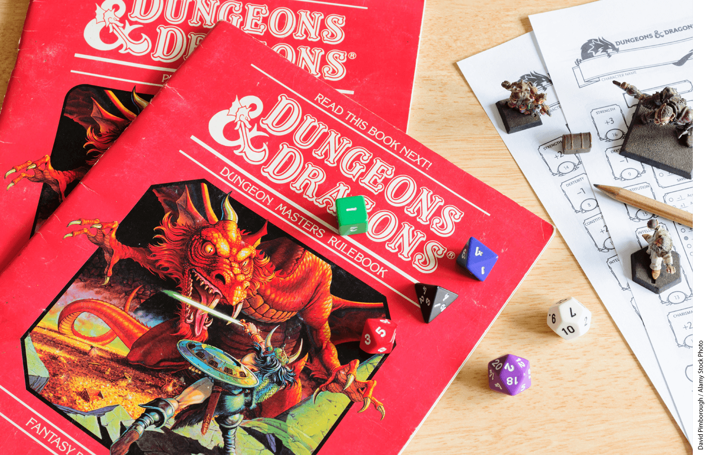 Photo of a Dungeons and Dragons dice and rulebook