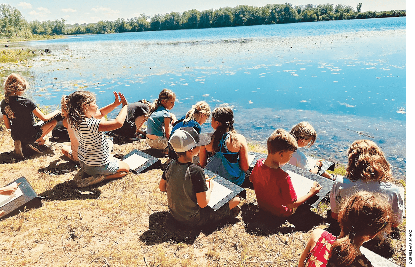 At Our Village School in Lakeville, Minnesota, interaction with the natural world is a core value. Students may spend a morning lakeside sketching and later painting their surroundings.